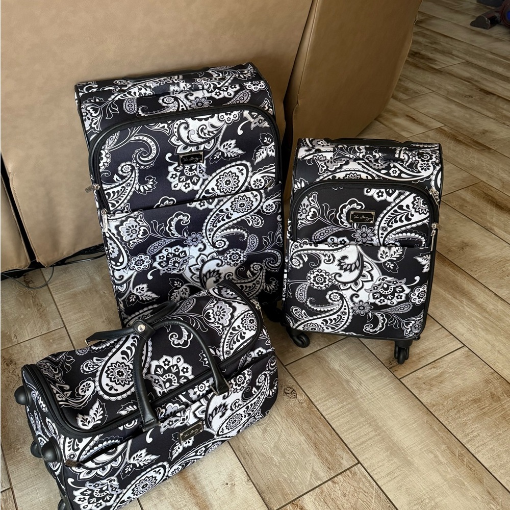 Vera Bradley Paisley Travel Bag Trio - Black and White